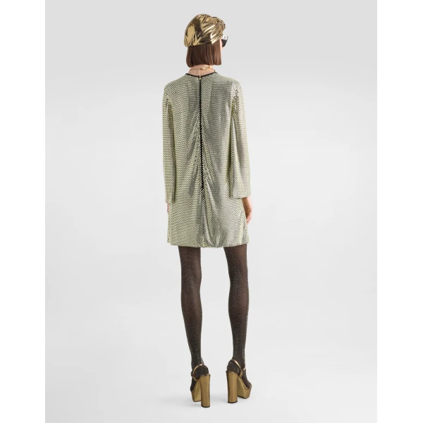 Dolce & Gabbana Short long-sleeved dress in crystal mesh, view 3