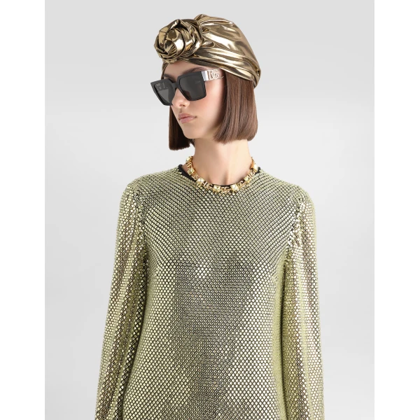 Dolce & Gabbana Short long-sleeved dress in crystal mesh, view 4