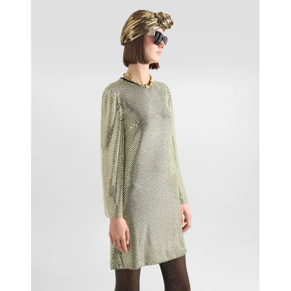 Dolce & Gabbana Short long-sleeved dress in crystal mesh, view 5