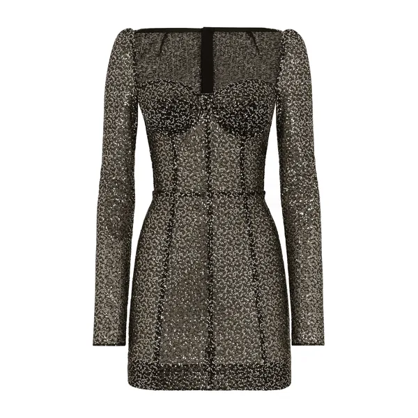 Dolce & Gabbana Short long-sleeved sequined corset dress
