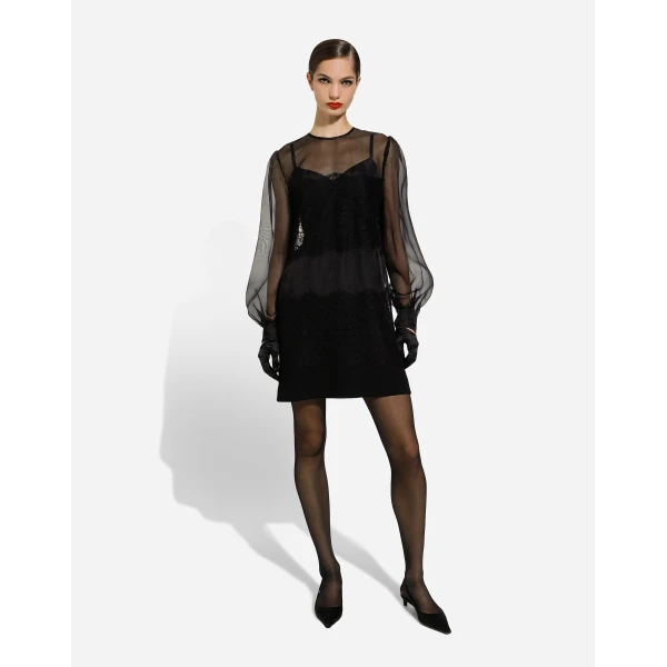 Dolce & Gabbana Short organza dress with lace inlay, view 3