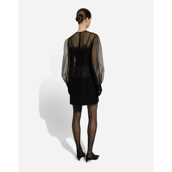 Dolce & Gabbana Short organza dress with lace inlay, view 4