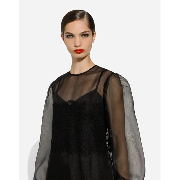Dolce & Gabbana Short organza dress with lace inlay, view 5