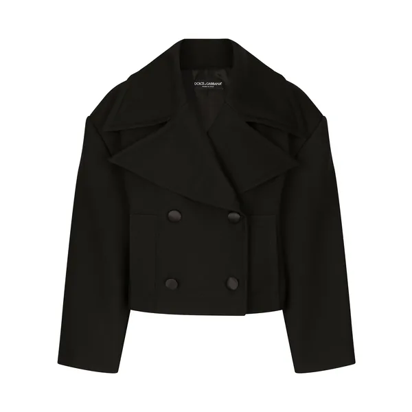 Short oversize wool gabardine jacket