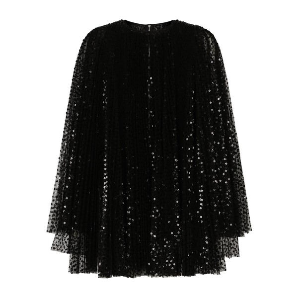 Dolce & Gabbana Short pleated dress with full sequined sleeves
