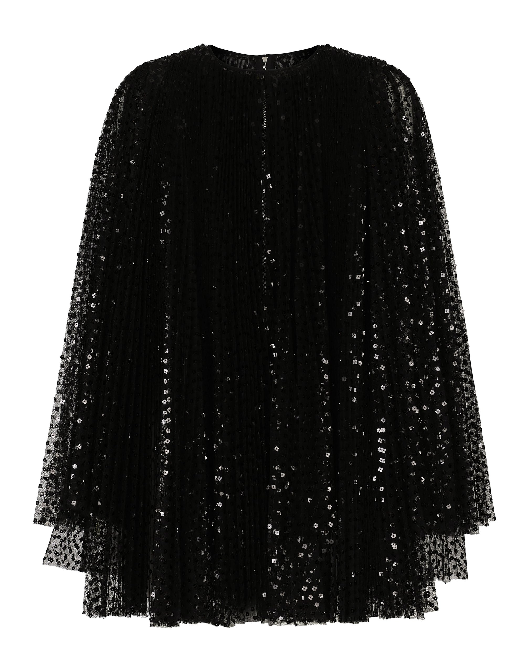 Dolce & Gabbana Short pleated dress with full sequined sleeves