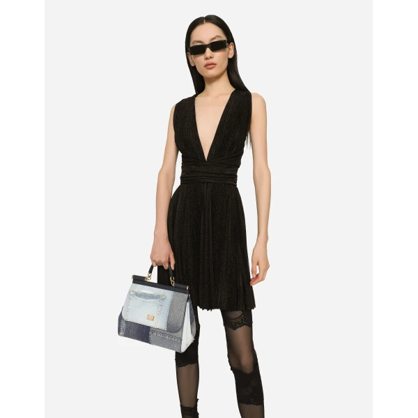 Dolce & Gabbana Short pleated lurex mesh dress, view 4