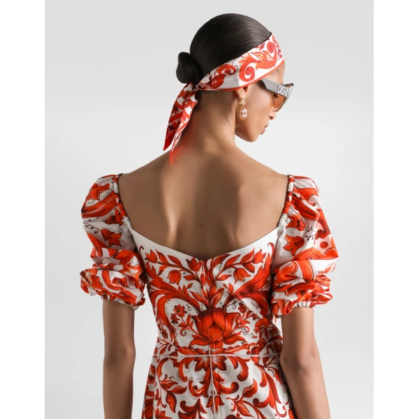 Dolce & Gabbana Short poplin dress in majolica-print poplin, view 5