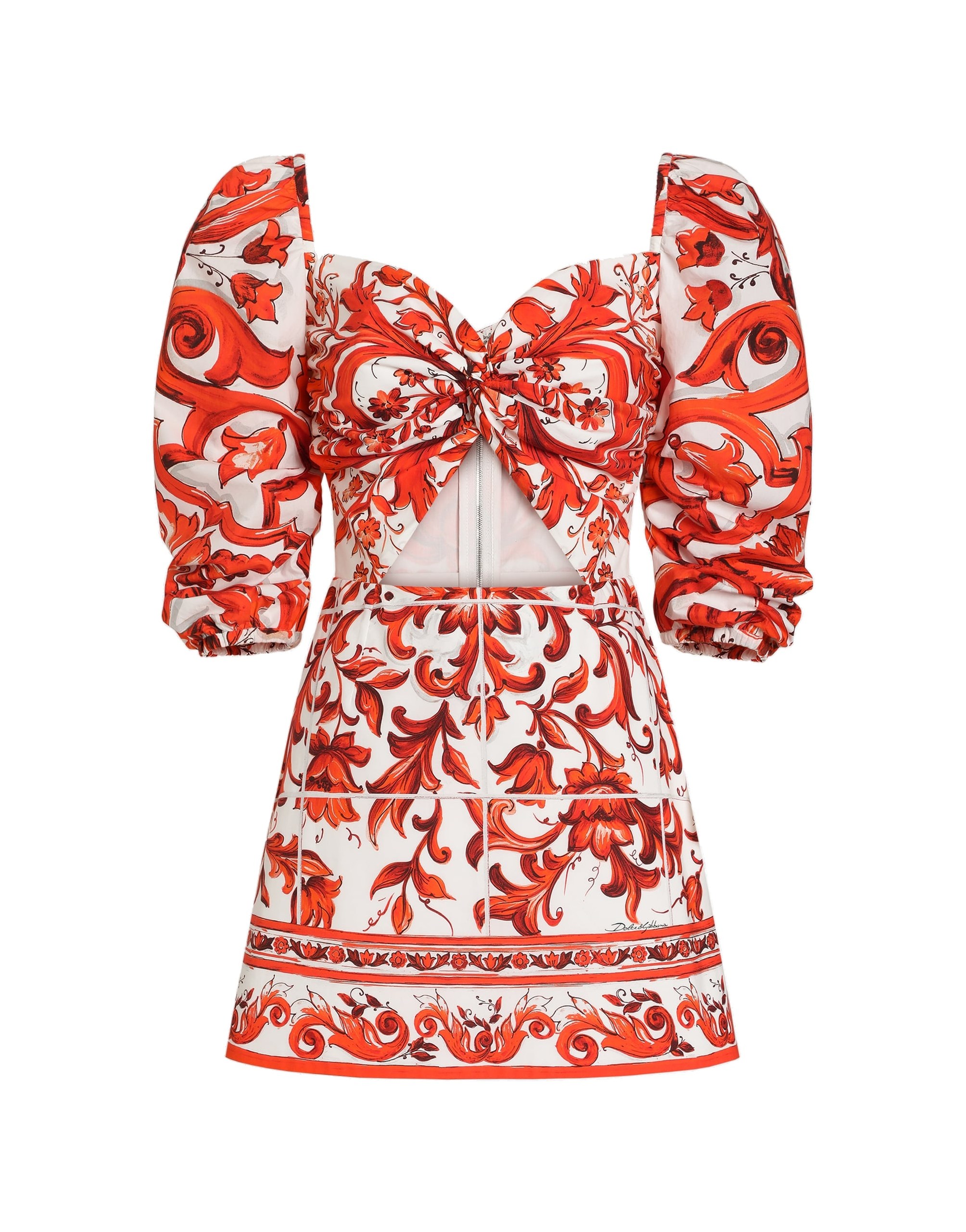 Dolce & Gabbana Short poplin dress in majolica-print poplin