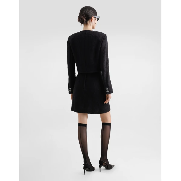 Dolce & Gabbana Short raschel tweed A-line skirt with bejeweled buttons, view 3