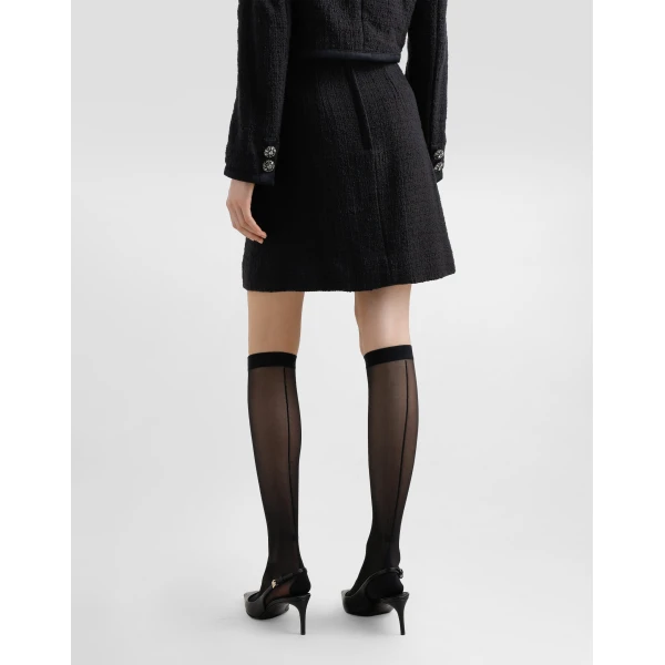Dolce & Gabbana Short raschel tweed A-line skirt with bejeweled buttons, view 4