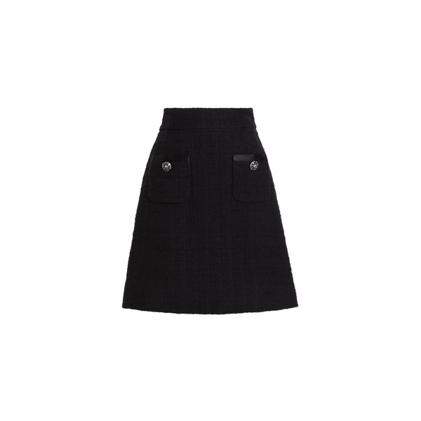 Dolce & Gabbana Short raschel tweed A-line skirt with bejeweled buttons