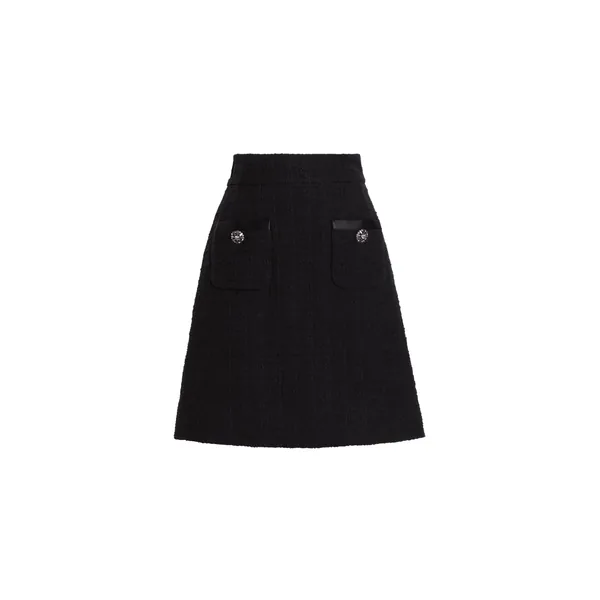 Dolce & Gabbana Short raschel tweed A-line skirt with bejeweled buttons