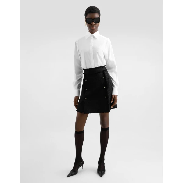 Dolce & Gabbana Short raschel tweed skirt with decorative DG logo buttons, view 2