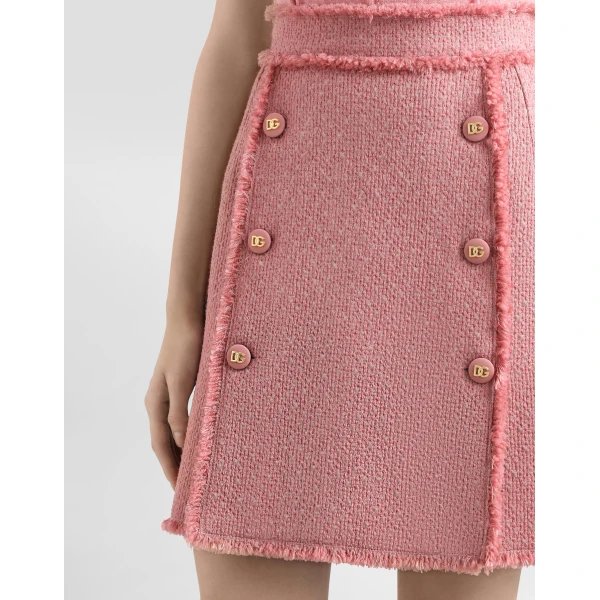 Dolce & Gabbana Short raschel tweed skirt with decorative DG logo buttons, view 4