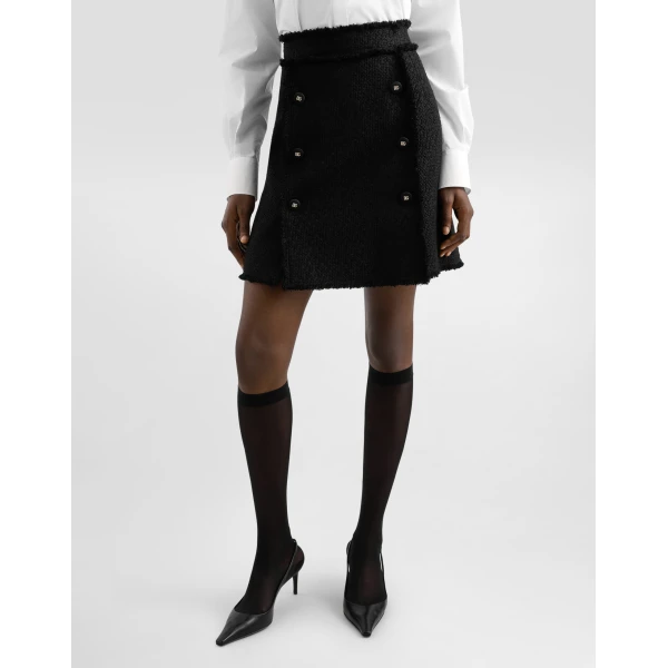 Dolce & Gabbana Short raschel tweed skirt with decorative DG logo buttons, view 4