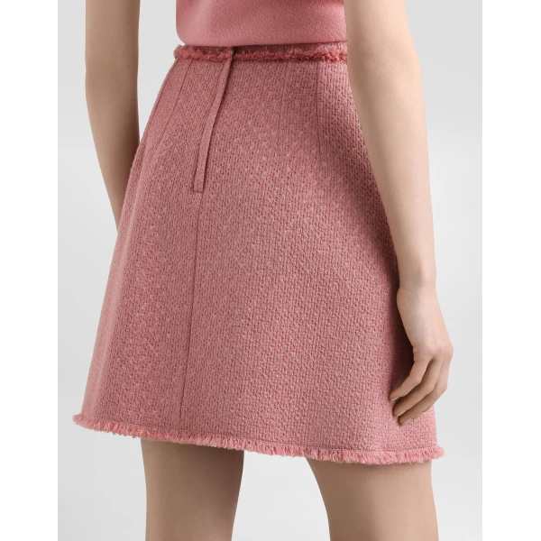 Dolce & Gabbana Short raschel tweed skirt with decorative DG logo buttons, view 5
