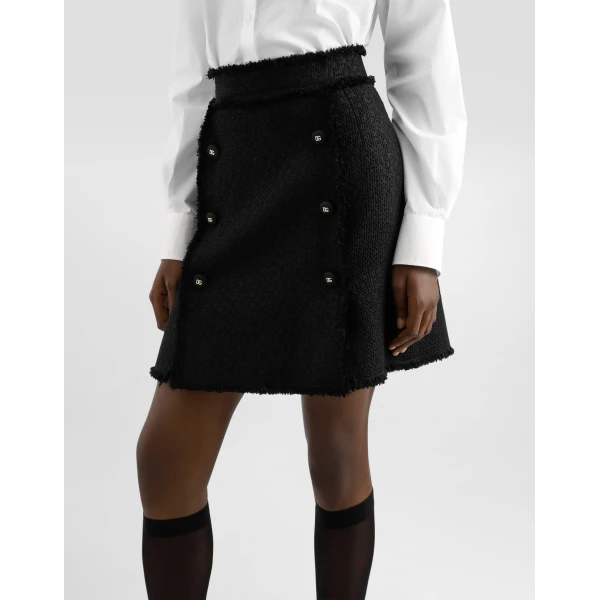 Dolce & Gabbana Short raschel tweed skirt with decorative DG logo buttons, view 5