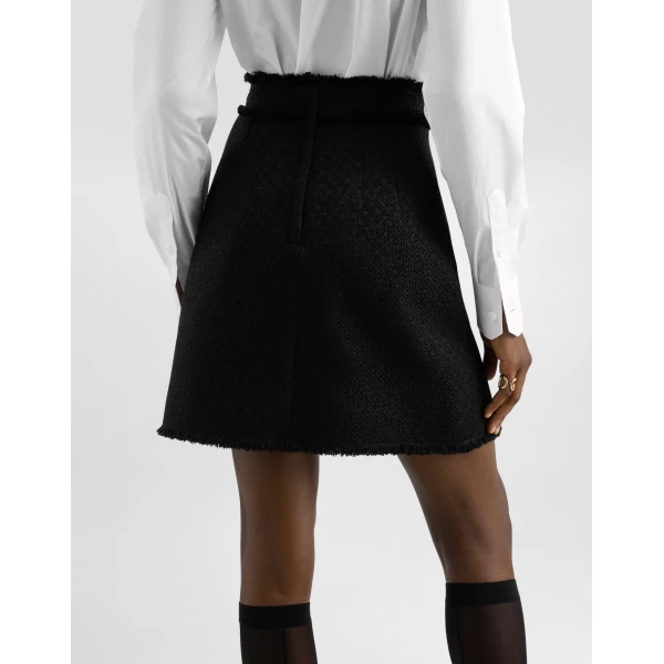Dolce & Gabbana Short raschel tweed skirt with decorative DG logo buttons, view 6