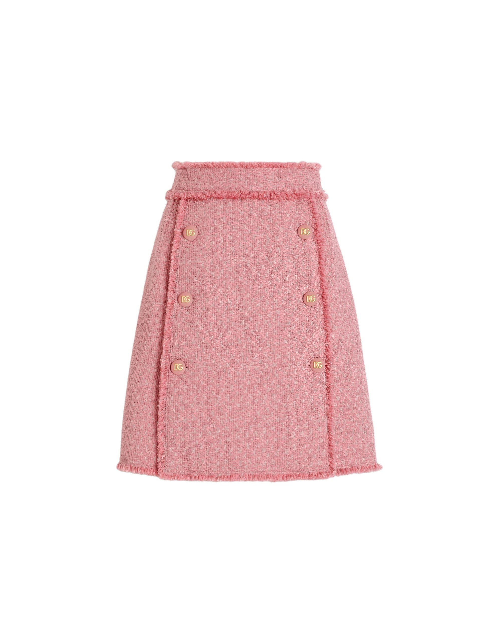 Dolce & Gabbana Short raschel tweed skirt with decorative DG logo buttons