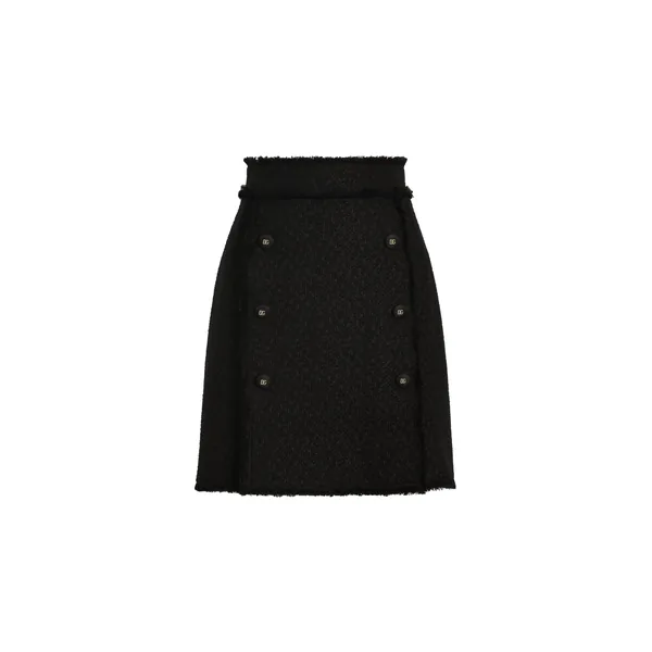 Dolce & Gabbana Short raschel tweed skirt with decorative DG logo buttons