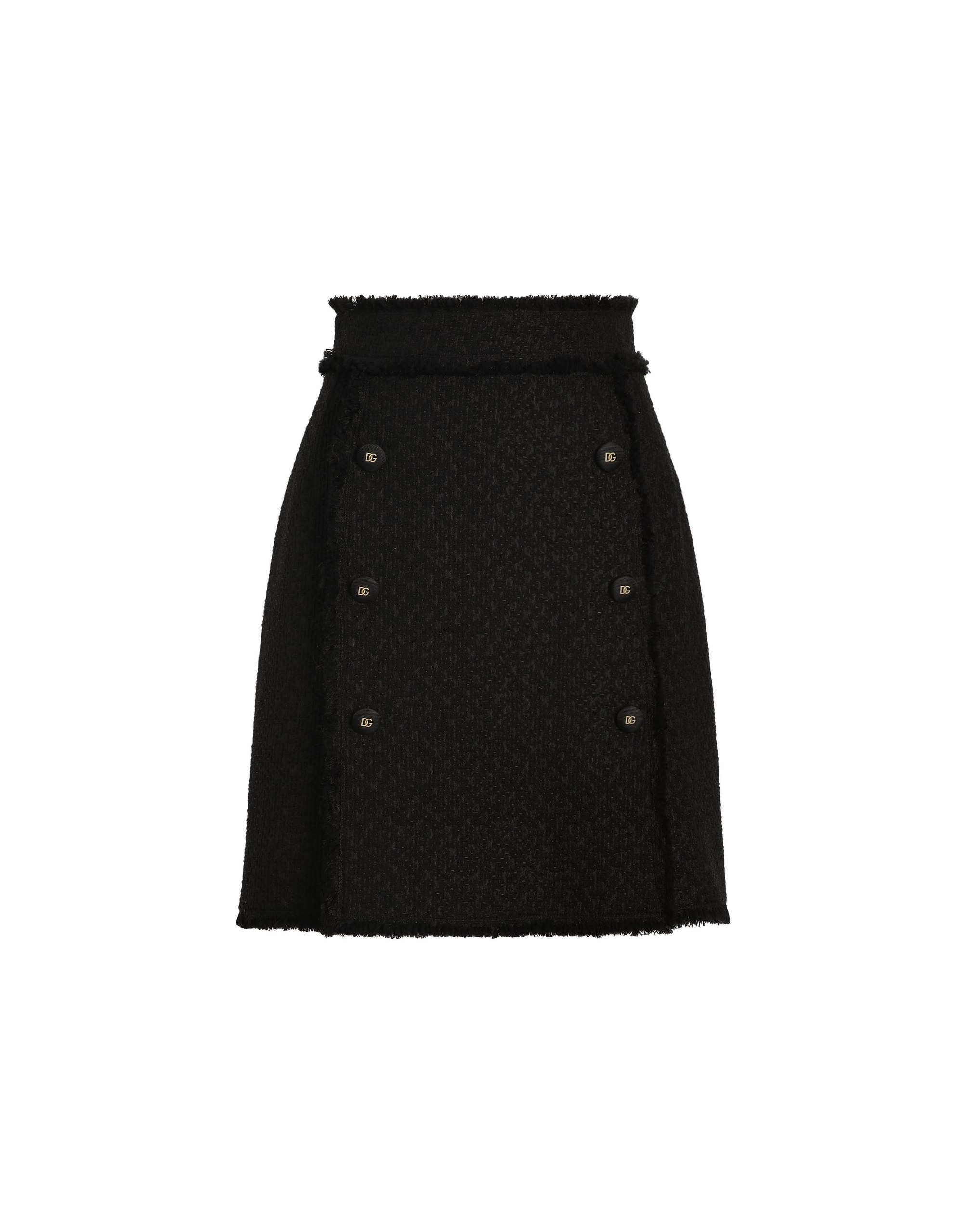 Dolce & Gabbana Short raschel tweed skirt with decorative DG logo buttons