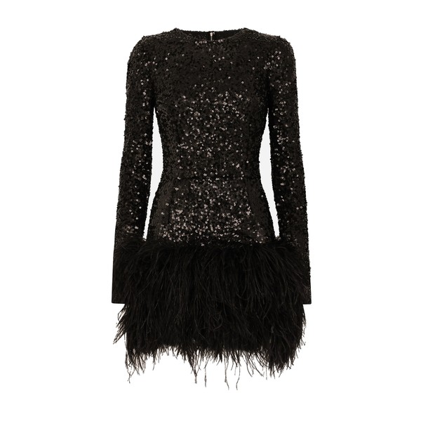 Dolce & Gabbana Short sequined dress with feather trim