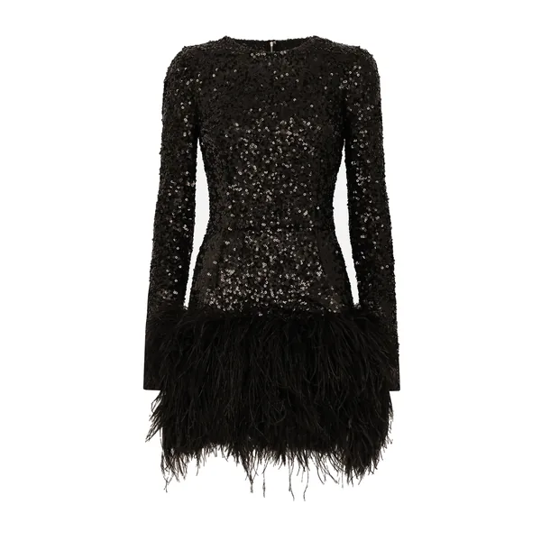 Dolce & Gabbana Short sequined dress with feather trim