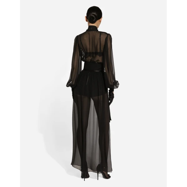 Dolce & Gabbana Short silk chiffon pussy-bow blouse, view 4