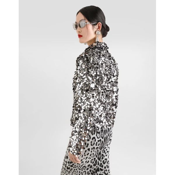Dolce & Gabbana Short single-breasted jacket with sequin embellishment, view 5