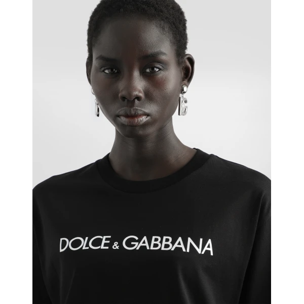 Dolce & Gabbana Short-sleeved cotton T-shirt with Dolce&Gabbana lettering Top, view 4