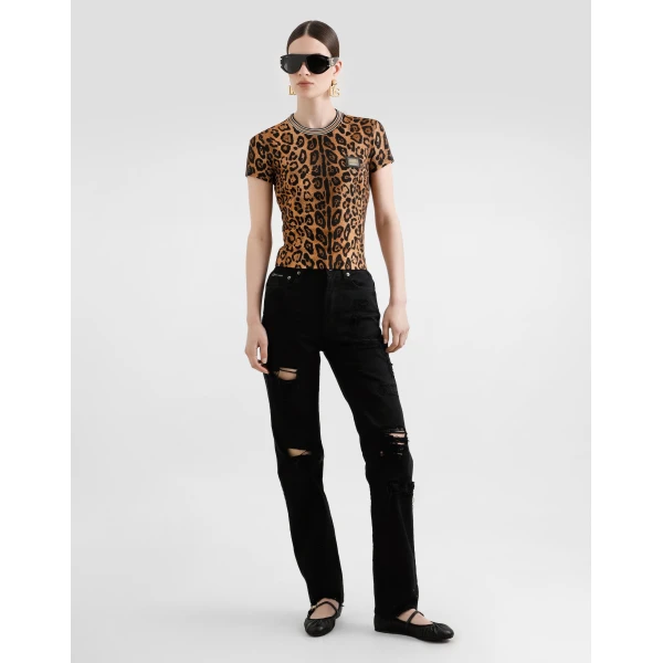 Dolce & Gabbana Short-sleeved leopard-print Crespo T-shirt Top, view 2