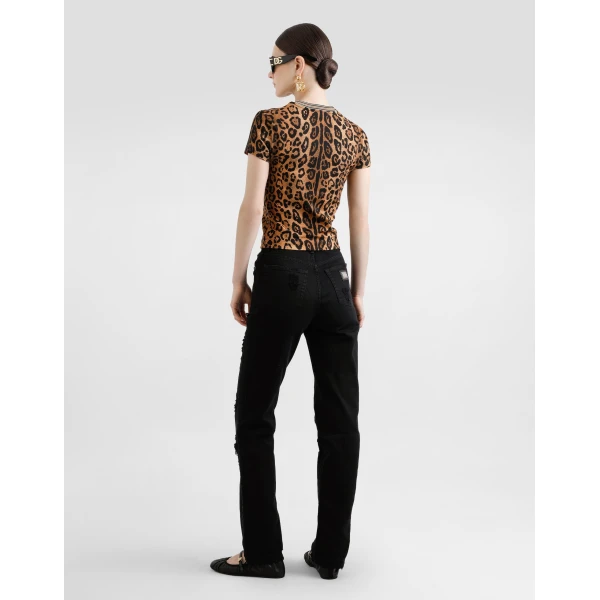 Dolce & Gabbana Short-sleeved leopard-print Crespo T-shirt Top, view 3