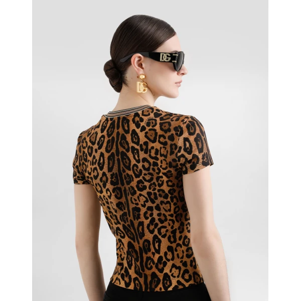Dolce & Gabbana Short-sleeved leopard-print Crespo T-shirt Top, view 5