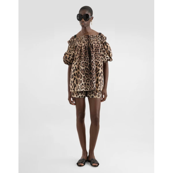 Dolce & Gabbana Short-sleeved leopard-print poplin top, view 2