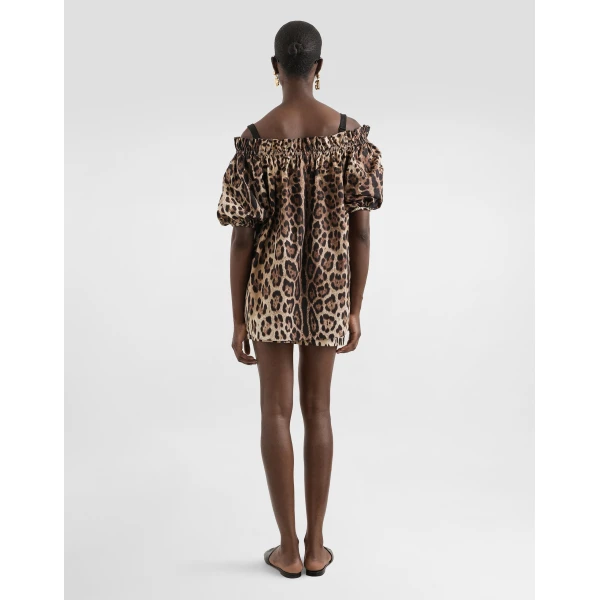 Dolce & Gabbana Short-sleeved leopard-print poplin top, view 3