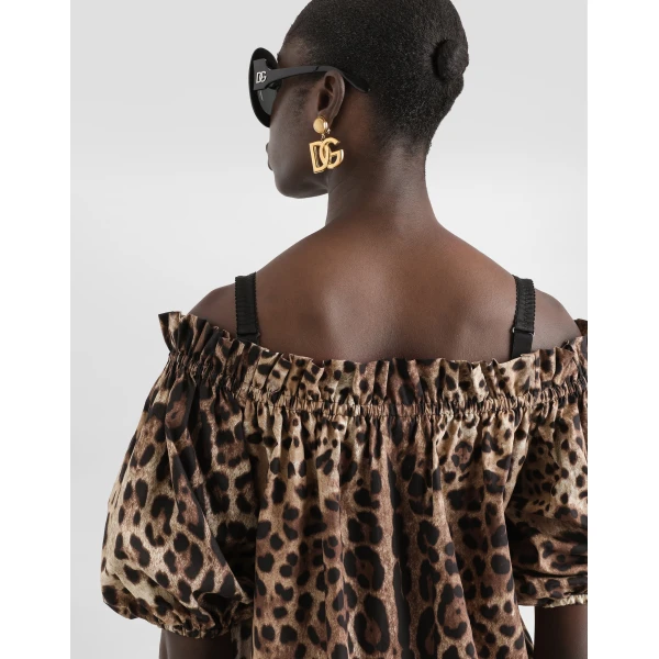 Dolce & Gabbana Short-sleeved leopard-print poplin top, view 5