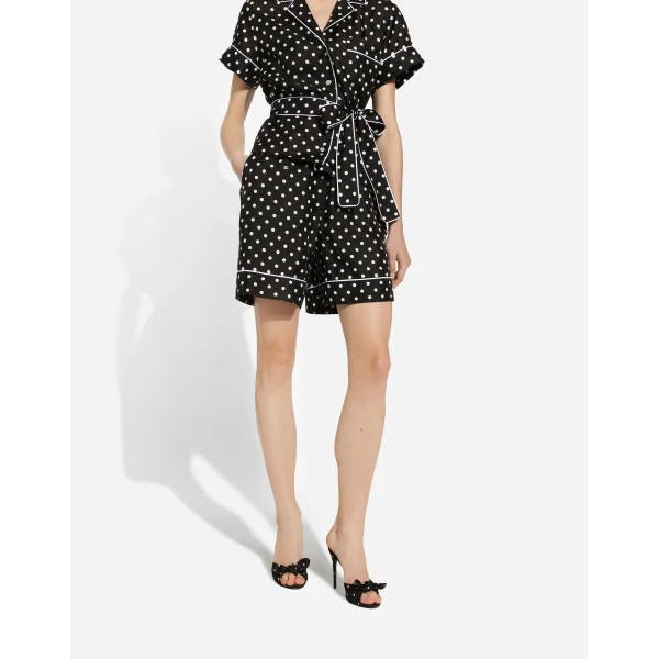 Dolce & Gabbana Short-sleeved silk pajama shirt with polka-dot print, view 5