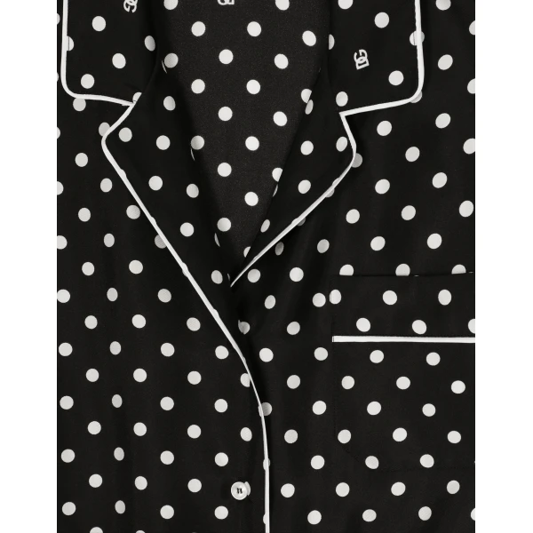 Dolce & Gabbana Short-sleeved silk pajama shirt with polka-dot print, view 6