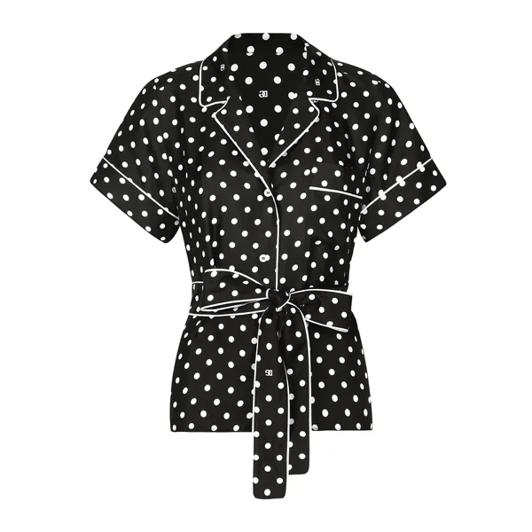 Dolce & Gabbana Short-sleeved silk pajama shirt with polka-dot print