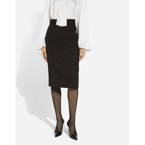 Dolce & Gabbana Short straight-cut pinstripe wool skirt, view 4