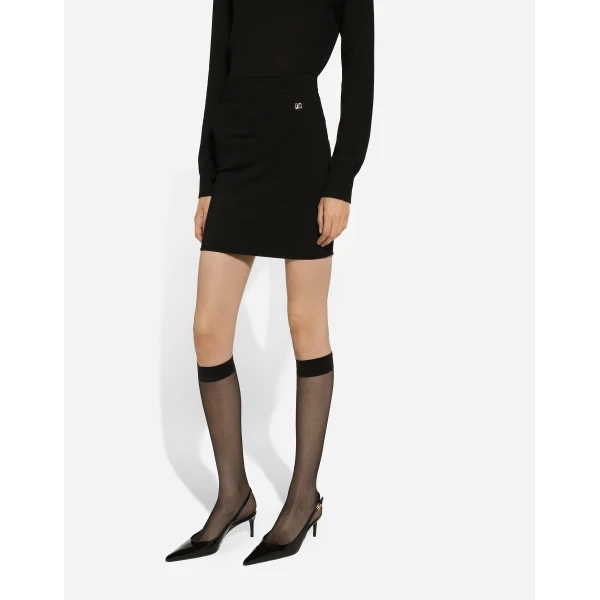 Dolce & Gabbana Short stretch viscose knit skirt with DG logo, view 4
