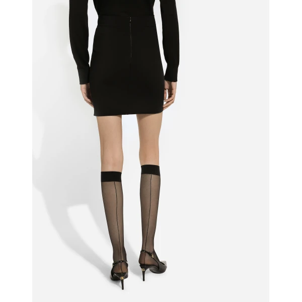 Dolce & Gabbana Short stretch viscose knit skirt with DG logo, view 5