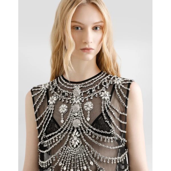 Dolce & Gabbana Short tulle dress with chandelier embroidery, view 4
