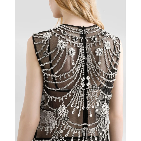 Dolce & Gabbana Short tulle dress with chandelier embroidery, view 5