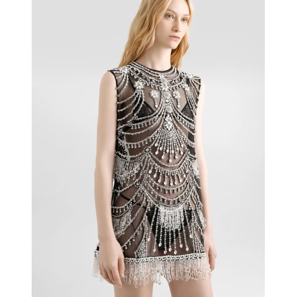 Dolce & Gabbana Short tulle dress with chandelier embroidery, view 6