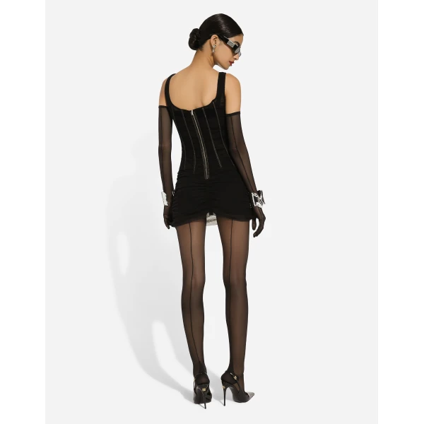 Dolce & Gabbana Short tulle dress with corset details, view 3