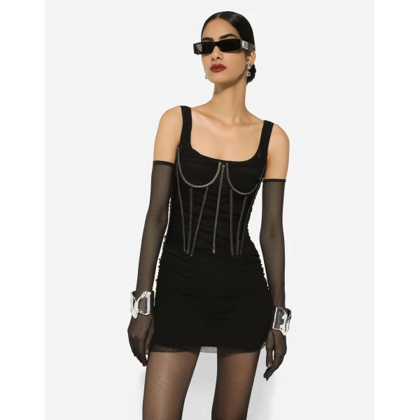 Dolce & Gabbana Short tulle dress with corset details, view 4