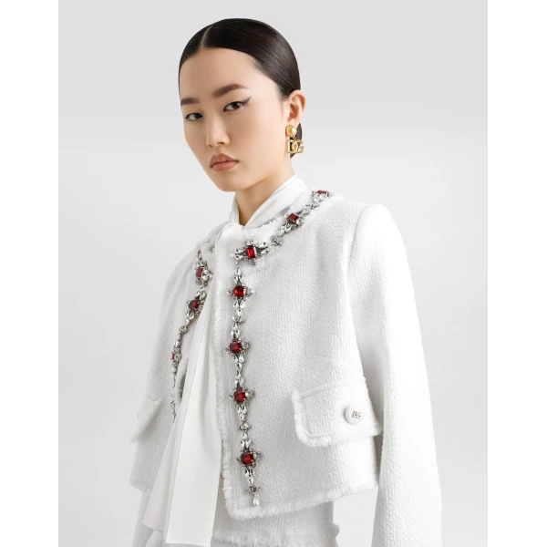 Dolce & Gabbana Short tweed jacket with jewel embroidery, view 4