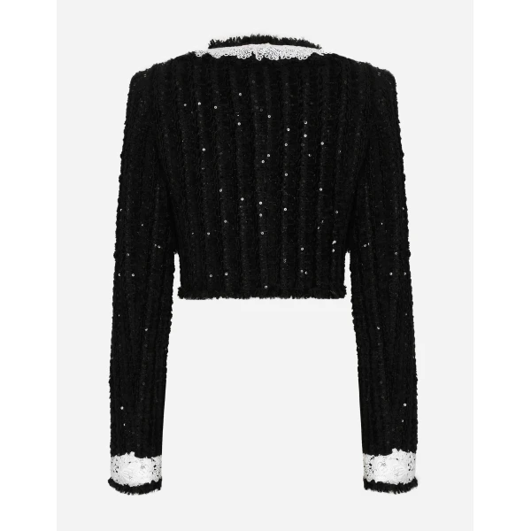 Dolce & Gabbana Short tweed jacket with micro-sequin embellishment, view 2